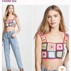 FARM Rio Multicolor Crochet Square-Panel Crop Top